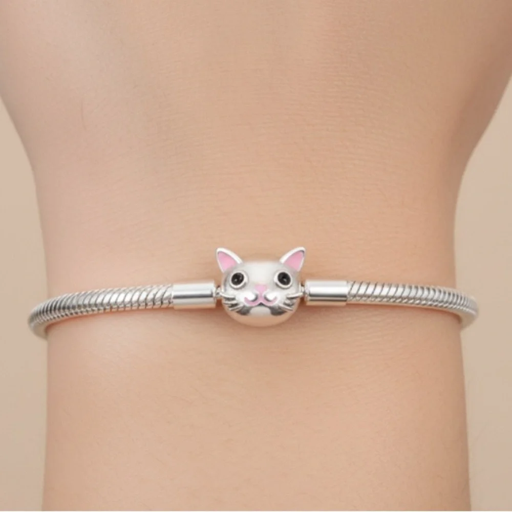 925 Sterling Silver Cat Charm Bracelet - Pandora Style